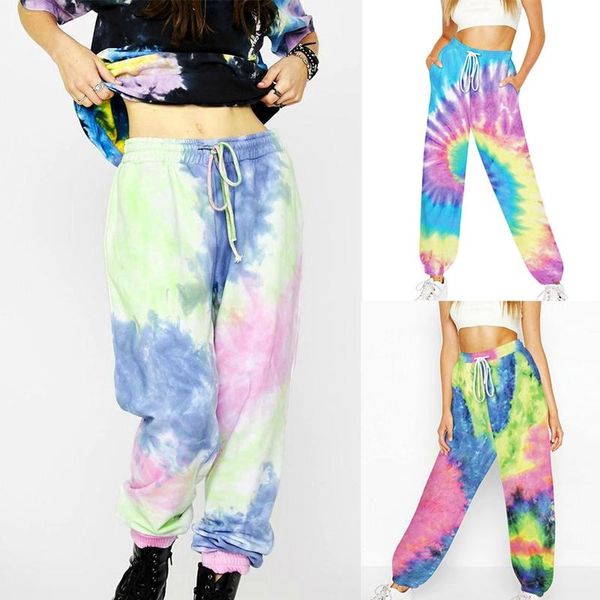 

tie-dye digital printing street fashion brand women's loose harem pants elastic waist sports pants, Black;white