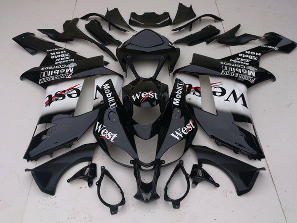 Spritzguss-Verkleidungskörper-Kit für KAWASAKI Ninja ZX6R 636 07 08 ZX 6R 2007 2008 WEST Weiß schwarz Verkleidungen Karosserie + Geschenke KB36