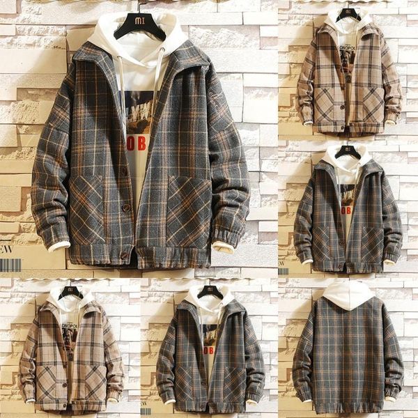 

new style fashion men's lattice coat autumn winter casual loose wild lattice coat large size button m11041, Black;brown