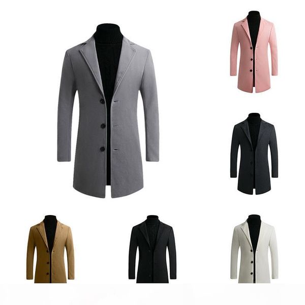 

2020 spring men's coats winter wool coat men long slim fit warm overcoats casual trench jackets male solid single breasted blend, Black