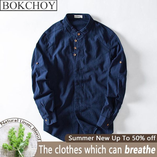 

2020 retro linen shirt men's casual long sleeve shirt solid color cotton linen slim collar1, White;black