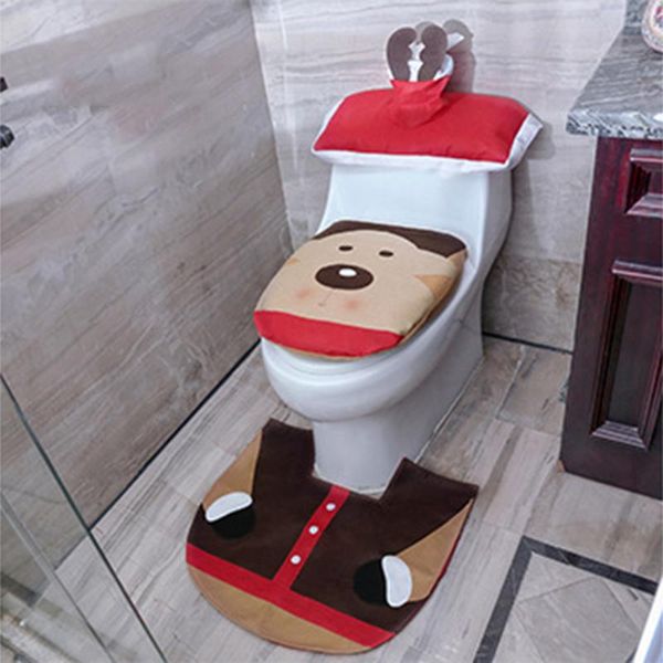 

bath mats 3pcs/set christmas toilet lid reusableÂ floorÂ waterproof santa claus bathroom aniti-slip mat year xmas decoration