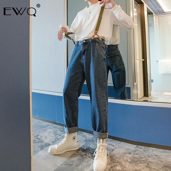 

ewq / men's clothing autumn straight overalls blue denim pants male's fashionable korean style all-match casual jeans 9y36201