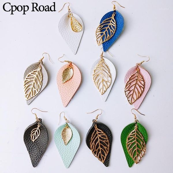 

dangle & chandelier cpop 18 pattern copper real leather earrings fashion plant big leaf pendant earring trendy birthday gift girl christmas, Silver