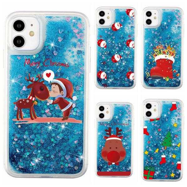 Feliz Natal adorável menino cervo árvore presentes moda brilho brilho lantejoulas capas de telefone de areia para iphone 12 11 pro X XS max XR 6 7 8 plus