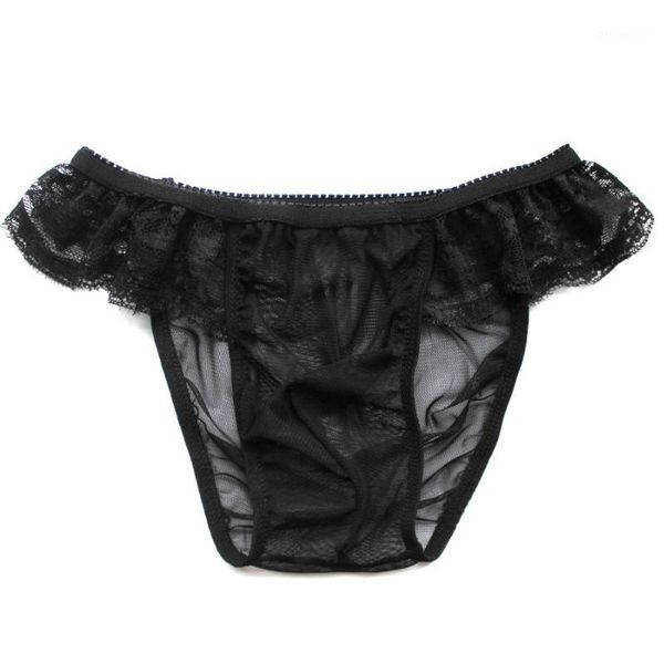 

2017 mens sheer lace underwear thong exotic male gay underwear bulge boxers shorts with ruffles at two sides1, Black;brown
