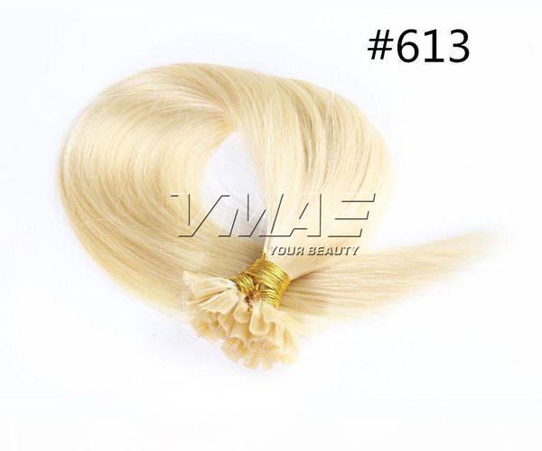 

vmae brazilian russian 0.5g strand 50g natural blonde straight keratin fusion double drawn pre bonded u tip virgin remy human hair extension, Black