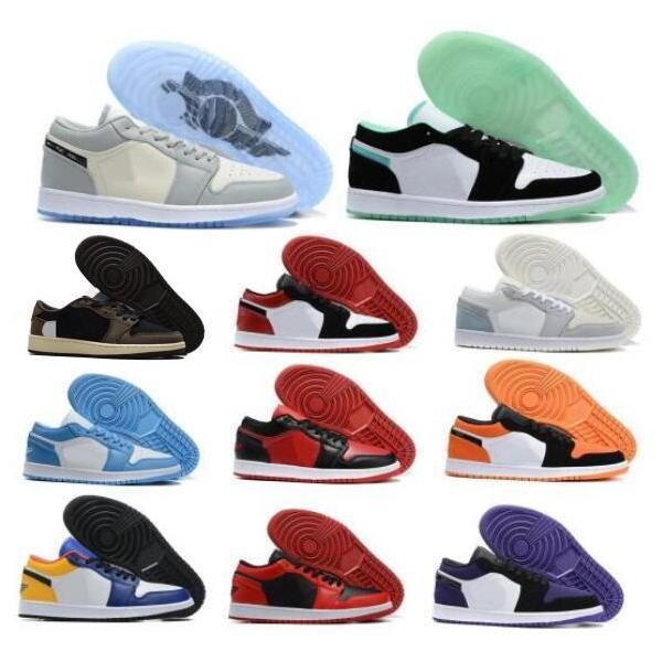 

mens women jumpman 1 1s low basketball shoes travis scotts paris court purple laser orange unc royal toe lows cut sports sneakers, White;red