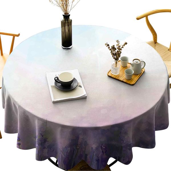 

wipeable round table cover oil painting style flowers in serene meadows abstract artistic