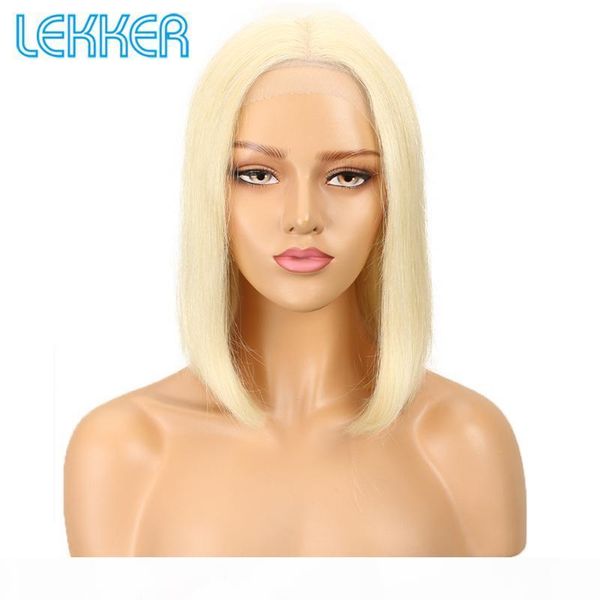 

lekker 613 blonde short bob wig peruvian hair straight human hair wigs blonde lace front wig for black beauty, Black;brown