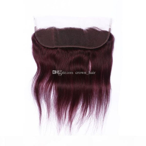 

new arrival pure color #99j wine red straight 13*4 lace frontal closure bleached knots with baby hair burgundy human hair lace frontals, Black;brown