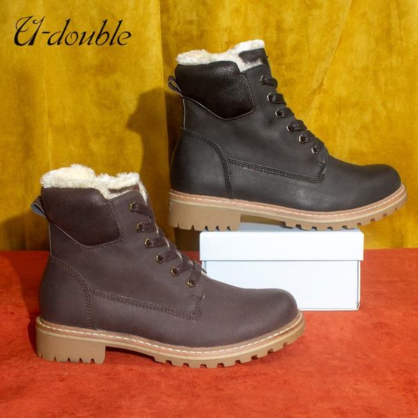 

u-double brand women shoes winter big size women boots warm ankle boots waterproof snow fashion high heel motorcycle, Black