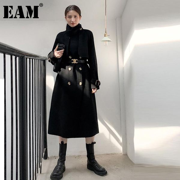 

women's wool & blends [eam] loose fit black temperament big size long woolen coat parkas sleeve women fashion tide autumn winter 2021 1