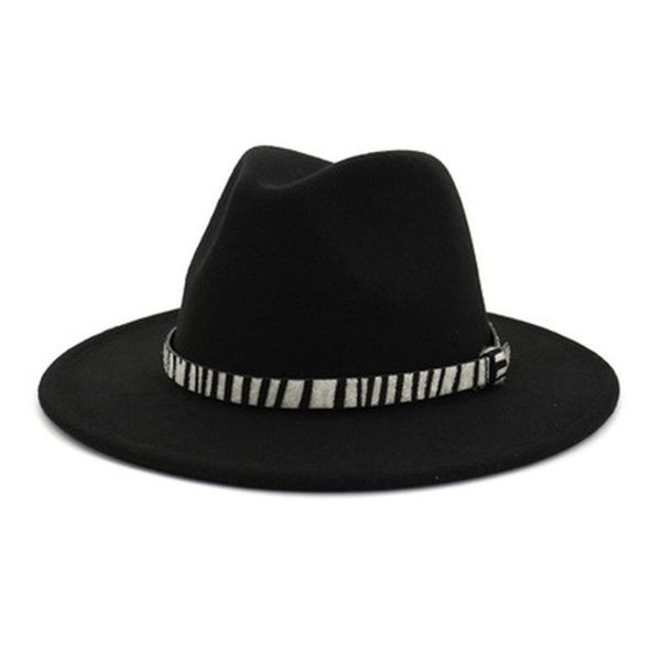 

wide brim hats winter fedora women men solid color with band belt zebbra vintage autumn green red formal, Blue;gray