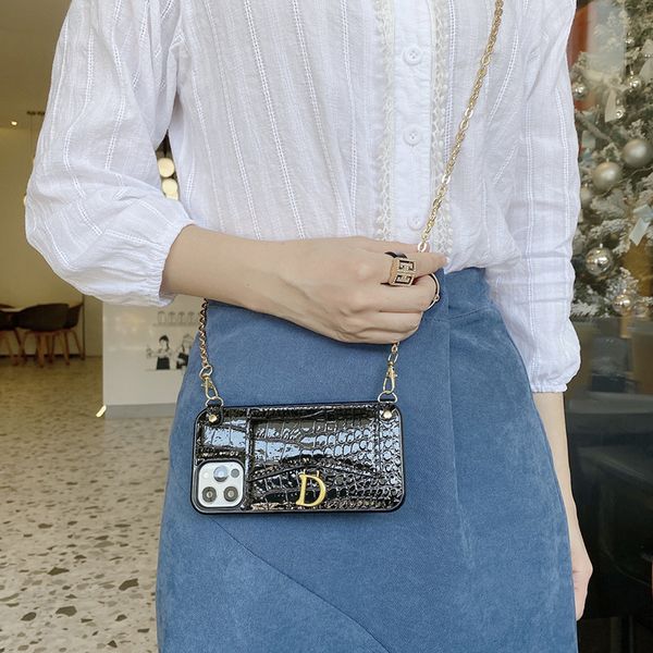 

luxury crossbody vintage vegan crocodile print leathe wallet clutch back shell shoulder strap card slot phone case for iphone 12/11 pro max