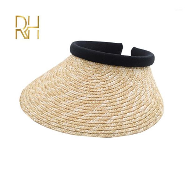 

handmade natural straw sun hat solid color without summer beach visor cap for women ladies empty hat rh1, Blue;gray