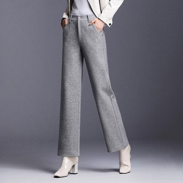 

women's pants & capris 2021 woolen straight women spring autumn fashion office casual wide leg trousers plus size female high waist sui, Black;white
