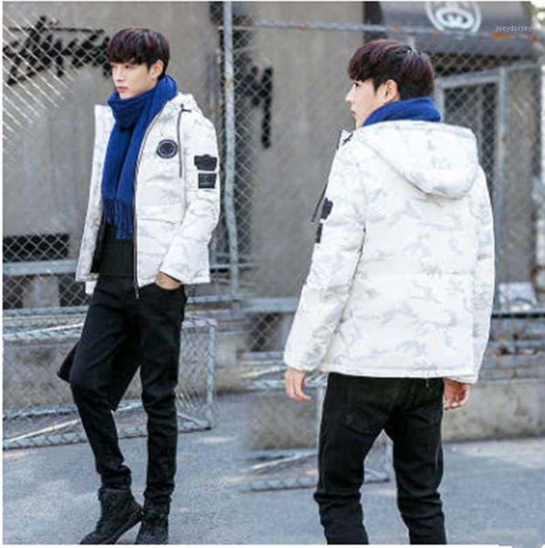 

2020 camouflage youth men down jacket short winter trend korean thickened coat student white duck down warm1, Black