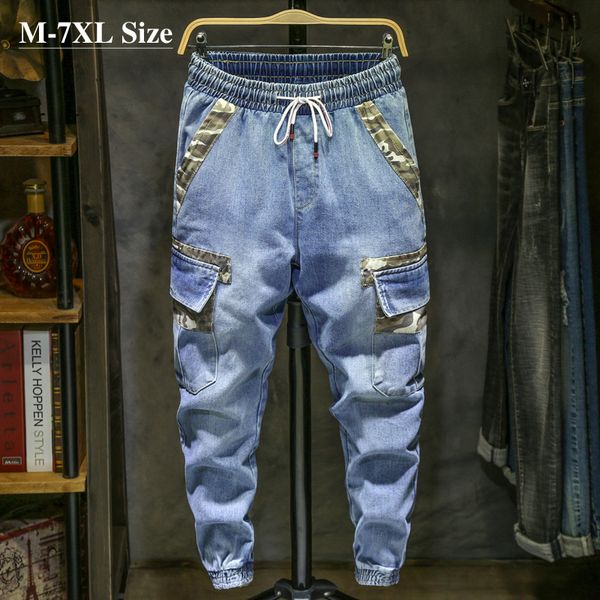 

plus size 5xl 6xl 7xl streetwear camuflage brim sewing 2020 men's new autumn mode harm pants masculine jeans brand, Blue