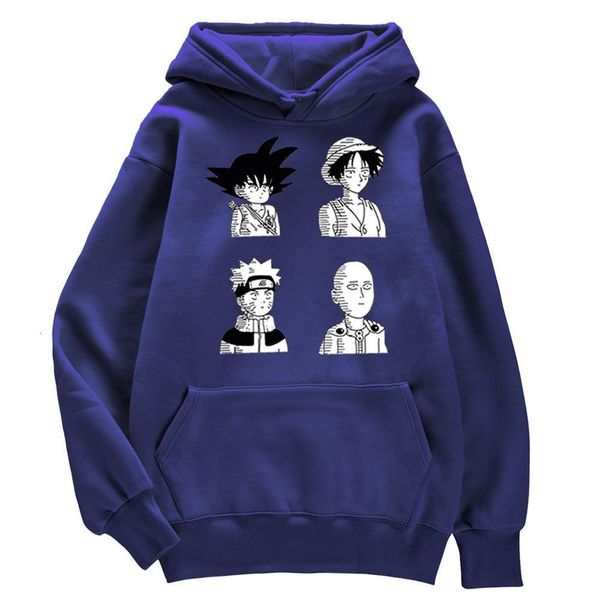 

hoodies men's japan anime guko luffy naruto one punch man harajuku streetwear men pocket crewneck casual wear pullover hoody, Black