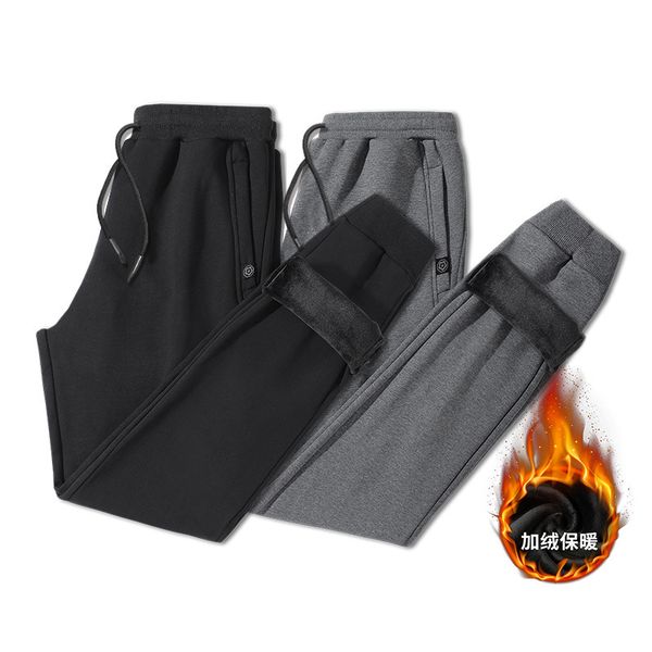 

plush sports men's casual loose pants straight large toe band winter thickening warmth, Black