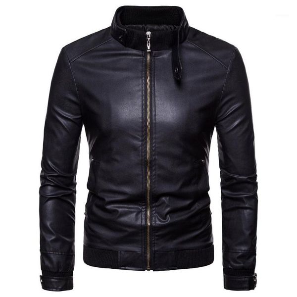 

autumn winter mens stand collar pu leather jacket fashion korean black motorcycle jacket with zipper faux leather coat plus size1