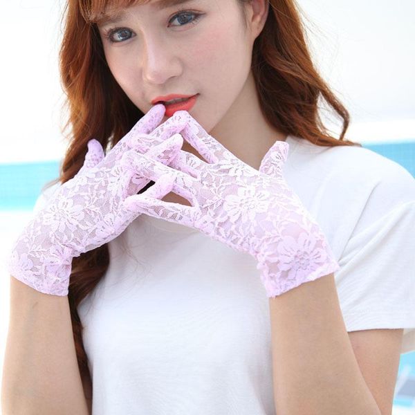 

pink black ivory white wedding floral lace gloves full finger wrist length solid color bridal party gloves women outdoor mitten h jllpjr
