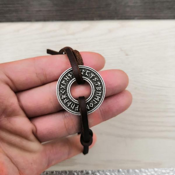

link, chain sanlan 12pcs elder futhark celti viking norse rune bracelet jewelry protection amulet leather, Black