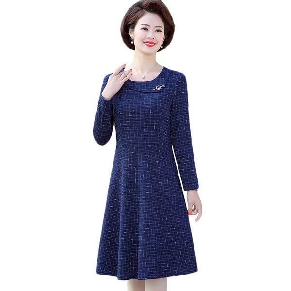 

2021 new spring autumn women new long sleeve dress slim plus size xl-5xl middle-aged female dresses elegant vestidos ah159 js5x, Black;gray