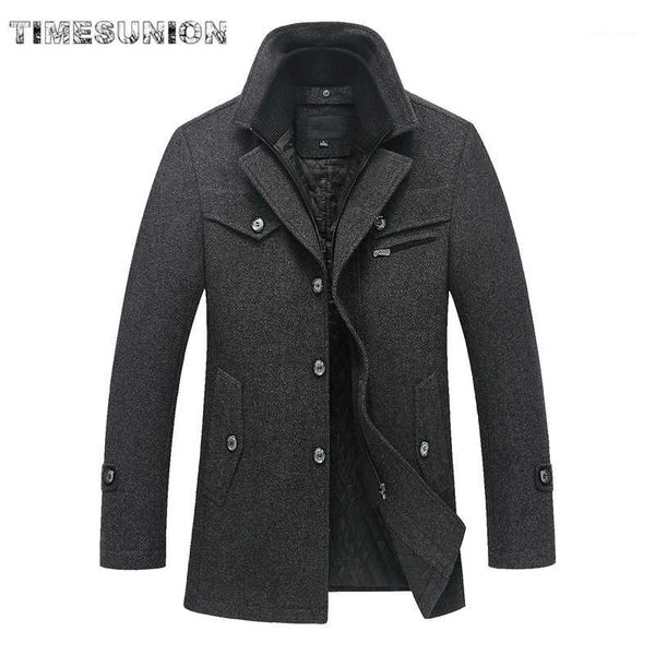 

winter man wool coat korean fashion brand comfortable warm thick wool blends woolen pea coat male trench overcoat1, Black