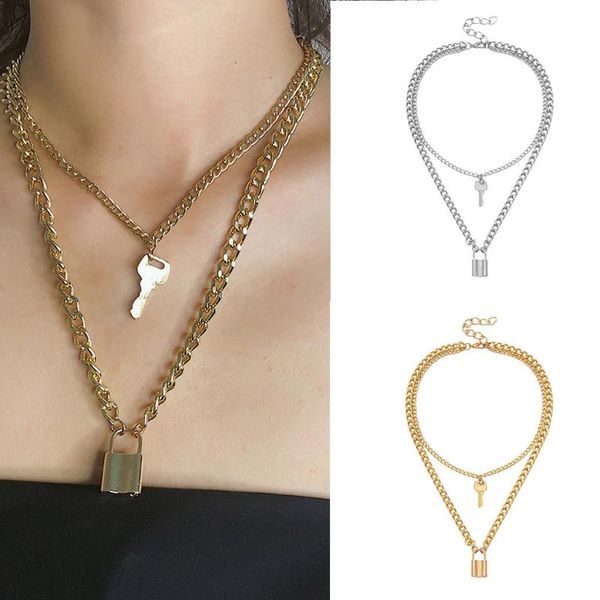 

new lock key pendant padlock charm necklace for women chain women jewelry gift layered chain on the neck with lock jewelry, Silver