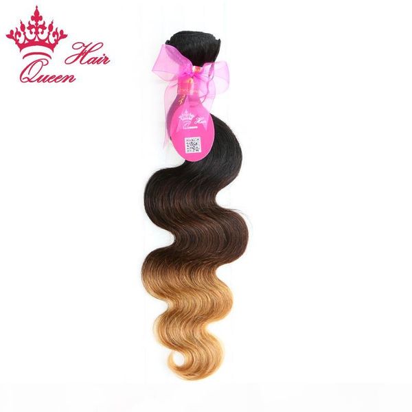 

queen hair products brazilian virgin hair body wave extensions three tone 1pc ombre (#1b #4 #27) human hair weave, Black