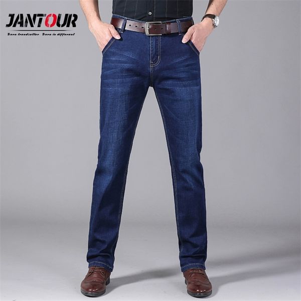 

jantour new 3 colors classic style men jeans elastic force slim fit brand autumn winter pants blue light blue 201111