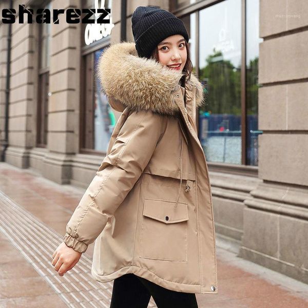 

hooded down parkas coat winter jacket women 2020 new korean style thick warm cotton liner fur collar long plus size parka female1, Black