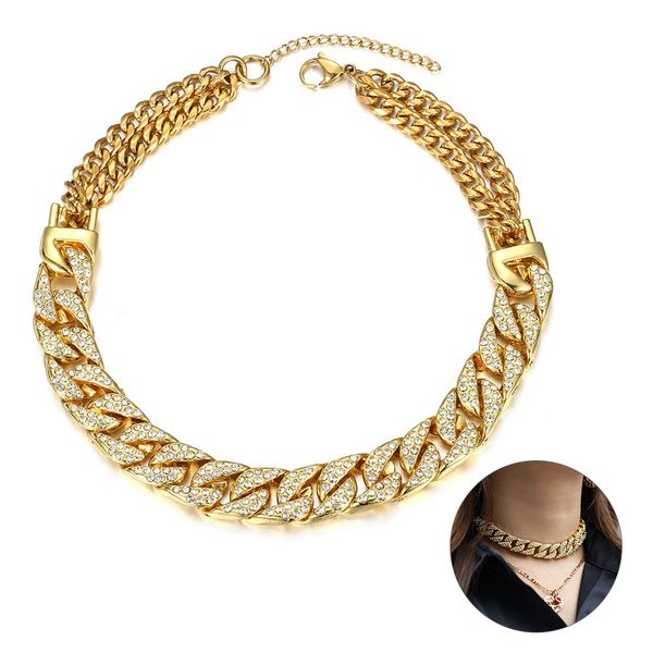 

14mm big chunky punk miami choker collar necklace gold color paved cz curb cuban necklace for women girls women jewelry ddn176q0115, Black