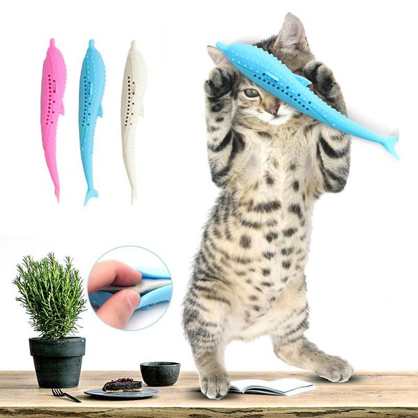 

cat toys heypet cats fish shape toothbrush with catnip pet dental grooming washing tooth brush silicone stick teeth cleaning toy