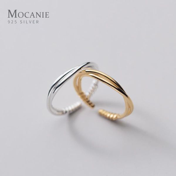 

cluster rings mocanie simple 925 sterling silver geometric line twist cross for women opening adjustable finger fine jewelry, Golden;silver