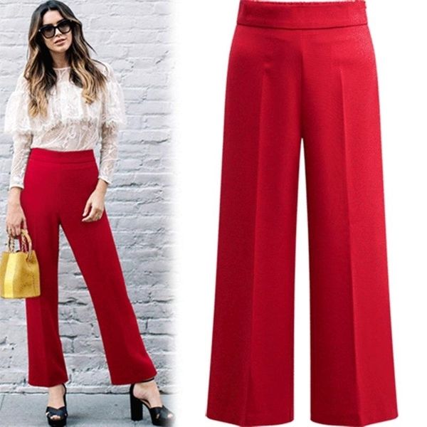 

wide leg pants women elegant ol autumn summer female elastic waist casual work trousers plus size 3xl 4xl 5xl drop shipping 201111, Black;white