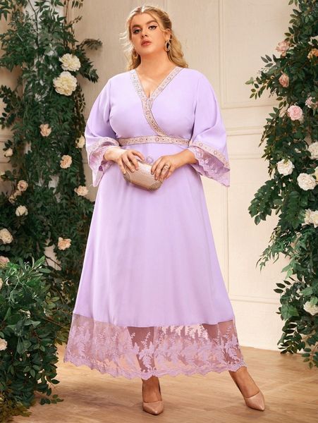 

plus embroidery taped mesh hem dress o20o#, Black