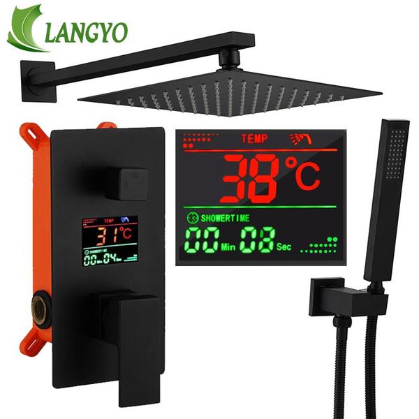 

langyo black brass shower head 2 ways цифровой дисплей смесителями ванной смеситель для душа матовый черный цифровой душ смесители набор sqc