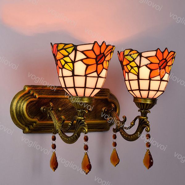 

wall lamp crystal sunflower double / single head tiffany european retro mirror front light for living dining room bedroom balcony dhl