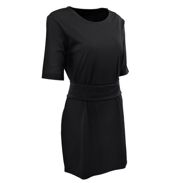 

womens summer dress solid color casual knit round neck high waist was thin base skirt women ivdx, Black;gray