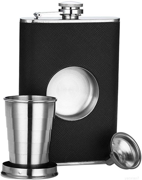 

8oz stainless steel hip portable outdoor whisky wine pot telescopic sflask with folding cup and funne a05