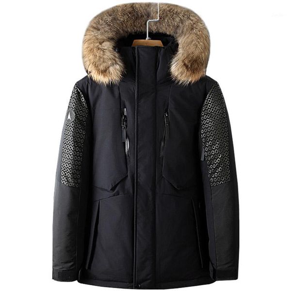 

2018 down jackets men fur hooded duck warm down coats male casual winter outerwer parkas 17981, Black