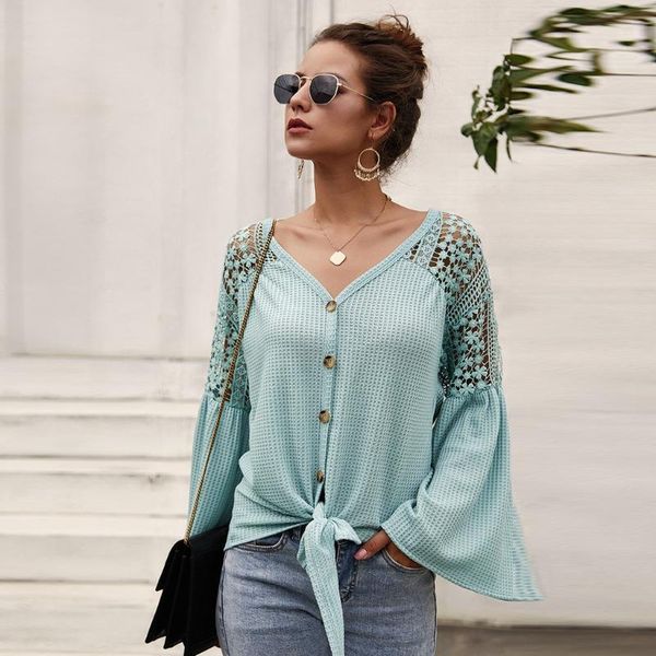 

women spring blouse summer v-neck lace hollow out embroidery long sleeve patchwork shirt plus size feminino female 2021 #t1g1, White