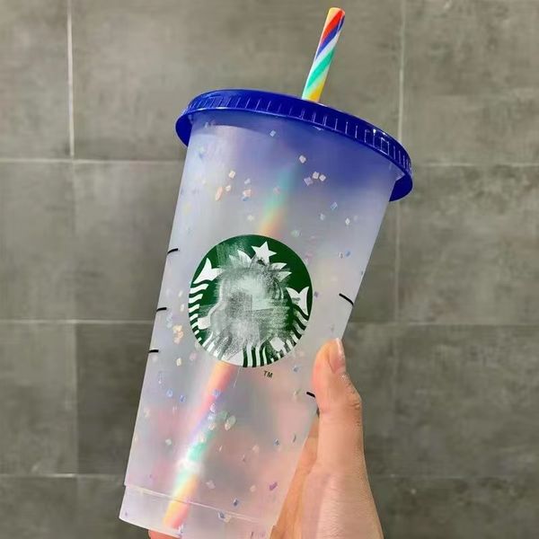 

starbucks pp temperature-sensitive thermochromic tumbler and cold thermochromism plastic straw cup coffee discoloration plastic tumblers