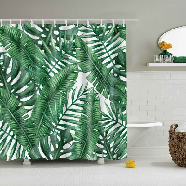 

tropical green plant palm leaf monstera cactus bathroom shower curtains frabic waterproof polyester bath curtain with hooks