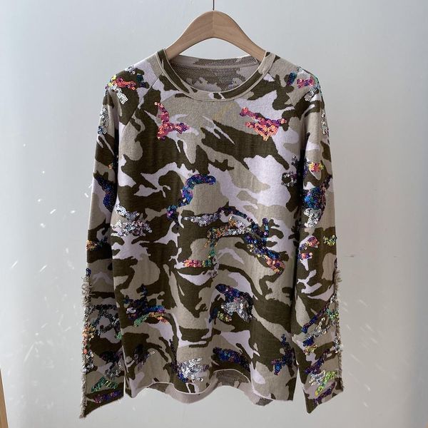 

sequin camouflage women knit sweater long sleeve o-neck casual loose lady sweater pullover h1211, White;black