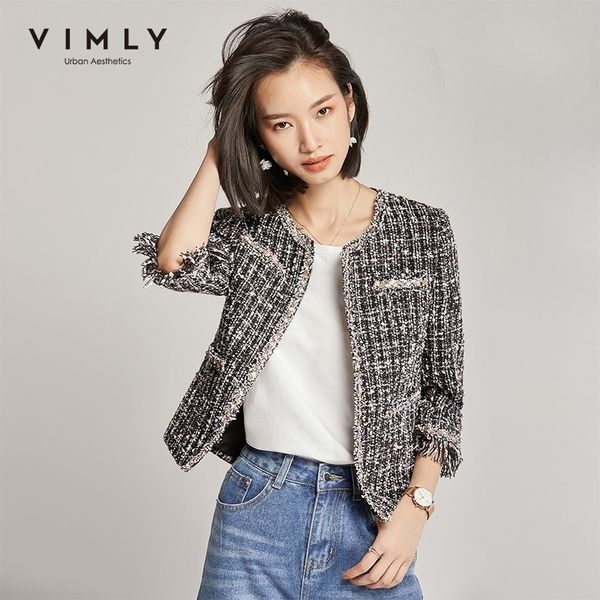 Vimly mulheres jaqueta curta elegante senhora do escritório meia manga borla magro primavera outono roupas vintage veste femme f3585 201023