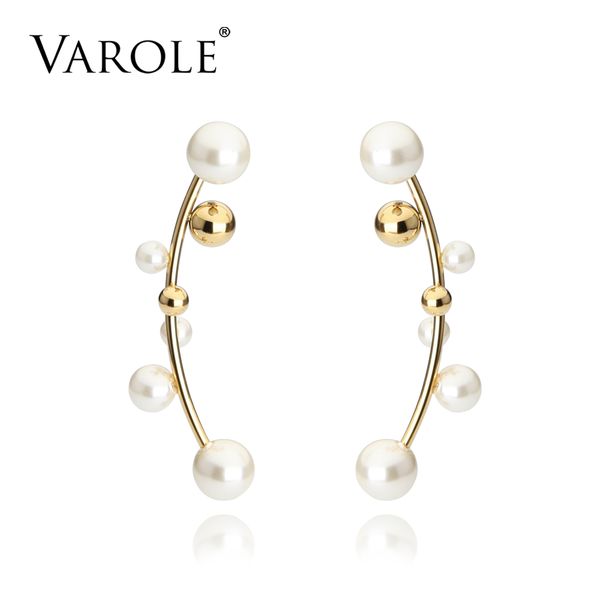 

varole fashion white pearl mismatched cuff earrings silver color clip ear cuff climber crawler earrings women jewel bijoux